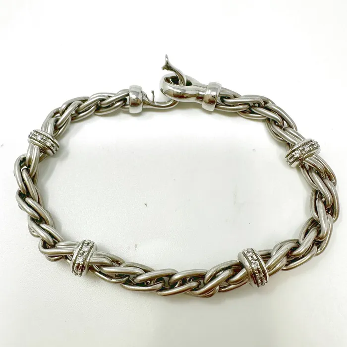 14K White Gold Bracelet with 4 Diamond Studded Rondelles Jewelry Bracelets