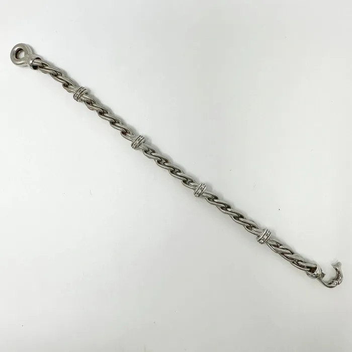 14K White Gold Bracelet with 4 Diamond Studded Rondelles Jewelry Bracelets