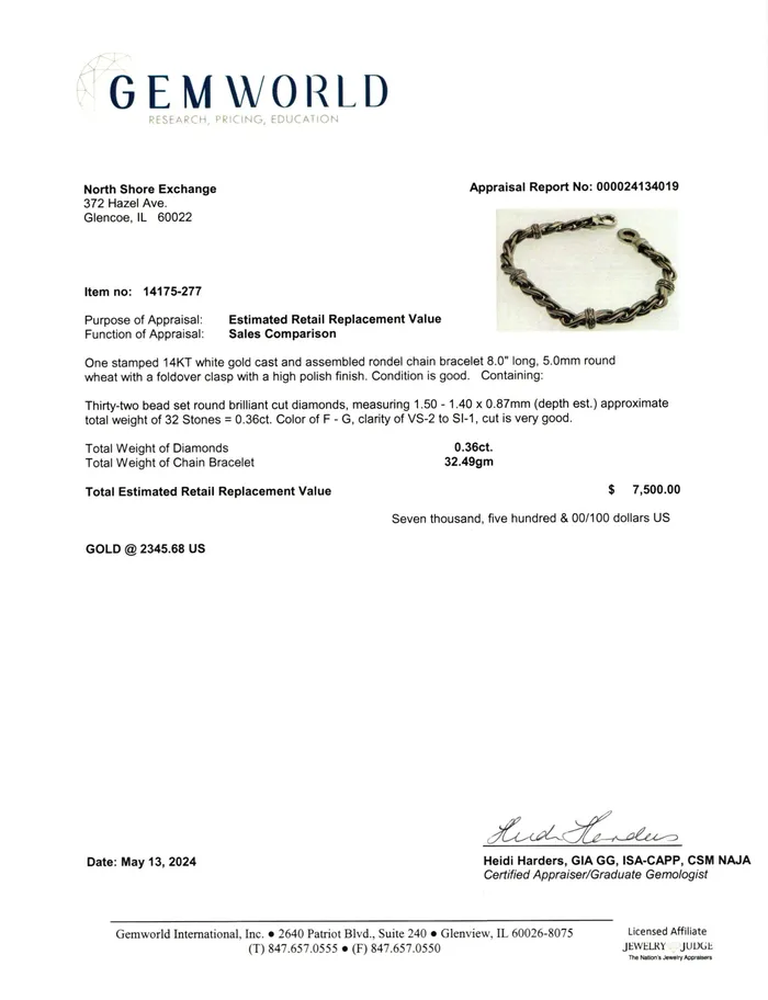 14K White Gold Bracelet with 4 Diamond Studded Rondelles Jewelry Bracelets