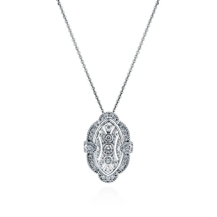 Art Deco Milgrain CZ Necklace in Sterling Silver BERRICLE Necklaces