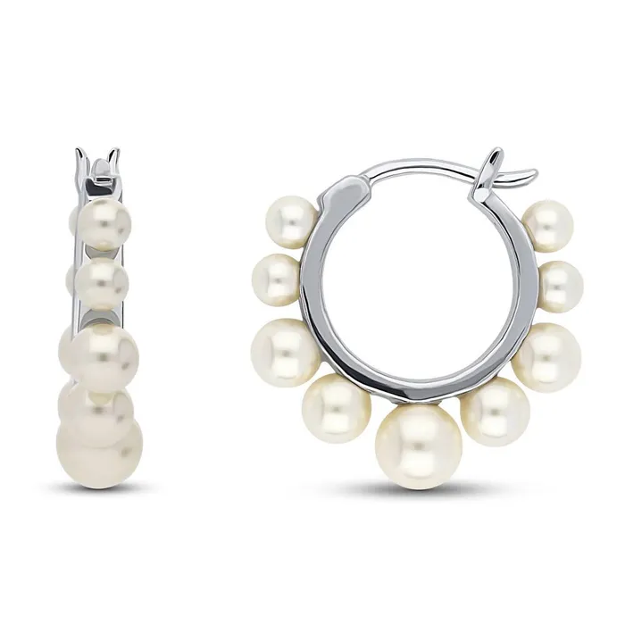 Bead Imitation Pearl Huggie Earrings in Sterling Silver 074 BERRICLE Earrings