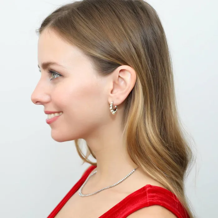 Bead Imitation Pearl Huggie Earrings in Sterling Silver 074 BERRICLE Earrings