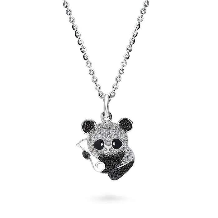 BERRICLE Black White Panda CZ Necklace in Sterling Silver Necklaces