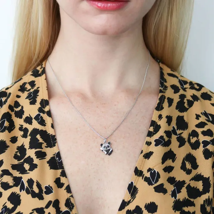 BERRICLE Black White Panda CZ Necklace in Sterling Silver Necklaces