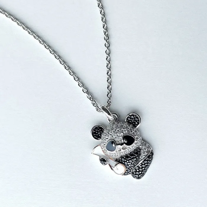 BERRICLE Black White Panda CZ Necklace in Sterling Silver Necklaces