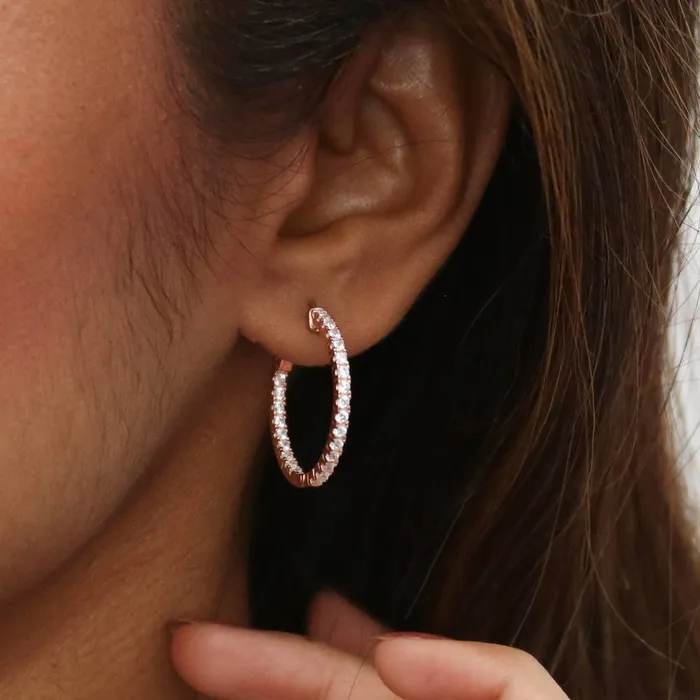 BERRICLE Earrings CZ Medium InsideOut Hoop Earrings in Sterling Silver 1