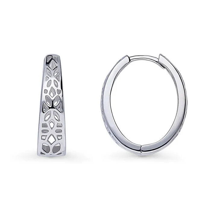 BERRICLE Earrings Flower Medium Hoop Earrings in Sterling Silver 073