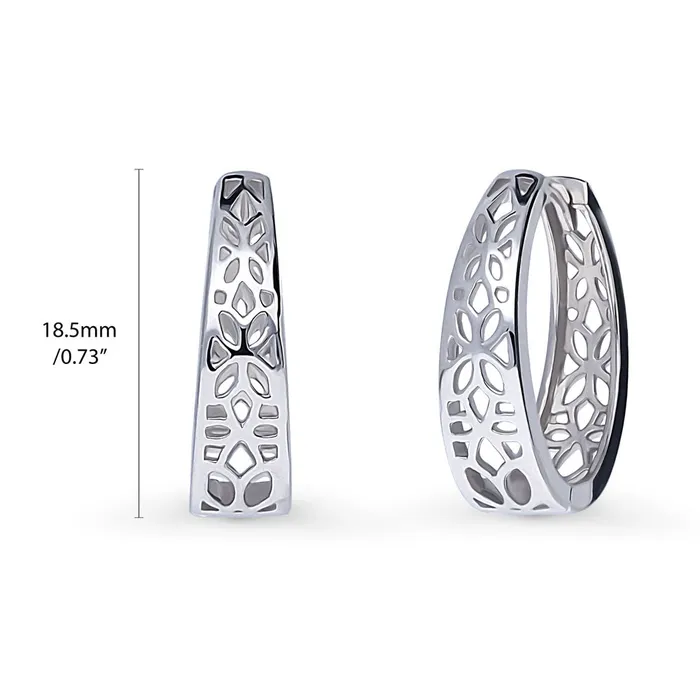BERRICLE Earrings Flower Medium Hoop Earrings in Sterling Silver 073
