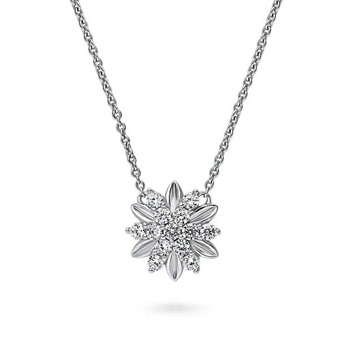 BERRICLE Flower CZ Pendant Necklace in Sterling Silver Necklaces