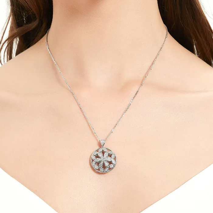 BERRICLE Flower Medallion CZ Necklace in Sterling Silver Necklaces