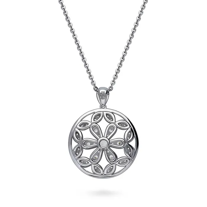 BERRICLE Flower Medallion CZ Necklace in Sterling Silver Necklaces