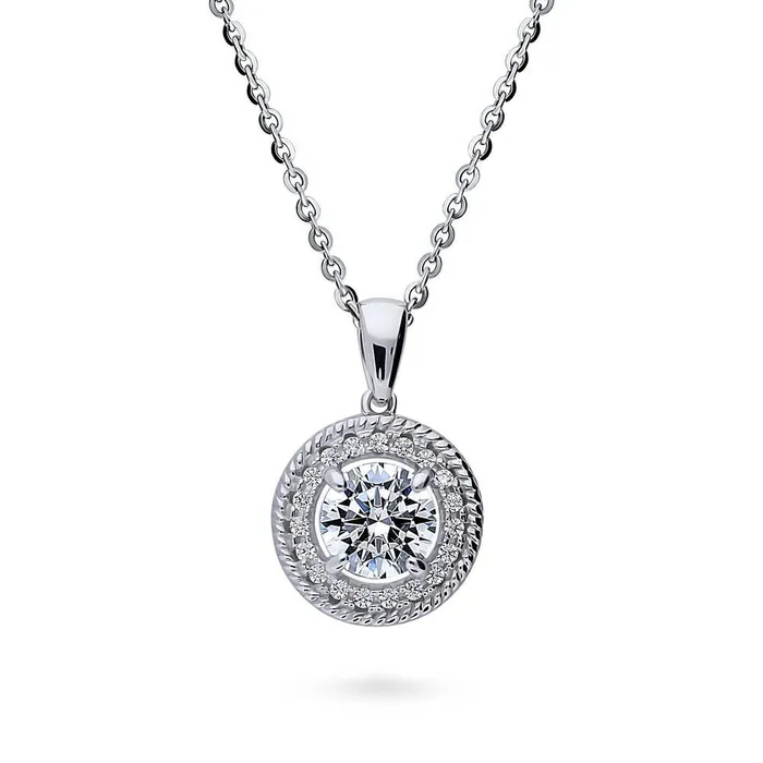BERRICLE Halo Cable CZ Necklace in Sterling Silver Necklaces