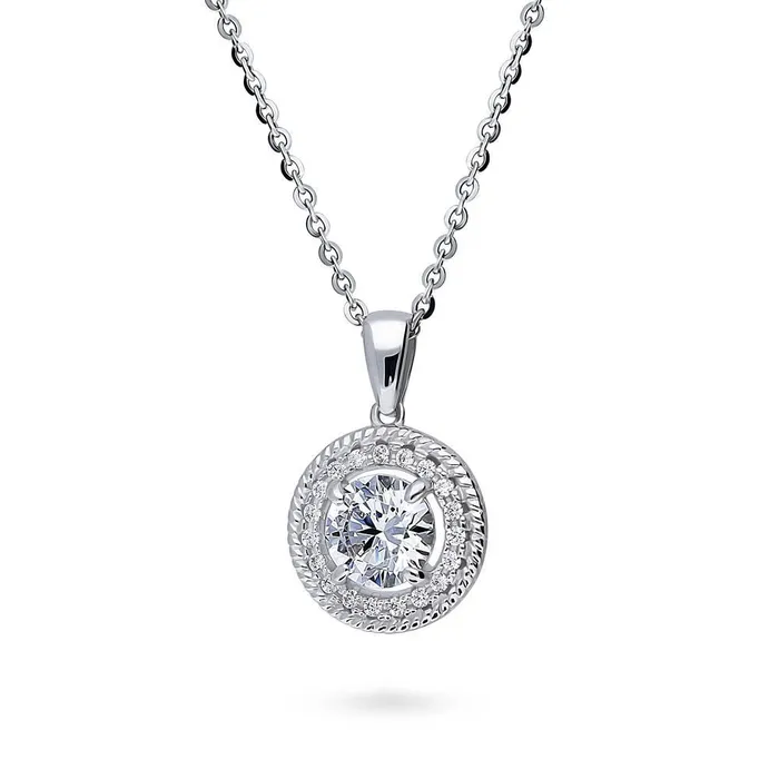 BERRICLE Halo Cable CZ Necklace in Sterling Silver Necklaces
