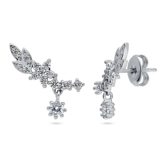 BERRICLE Leaf Flower CZ Earrings in Sterling Silver Earrings