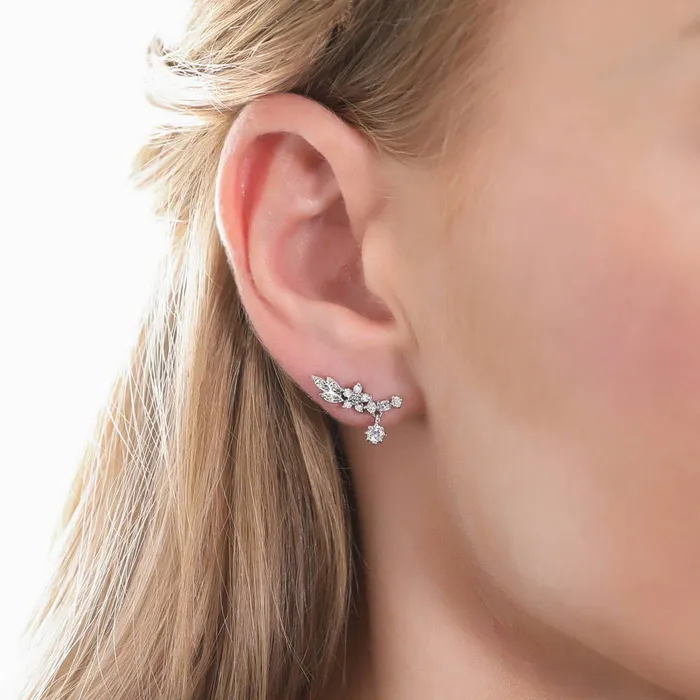 BERRICLE Leaf Flower CZ Earrings in Sterling Silver Earrings