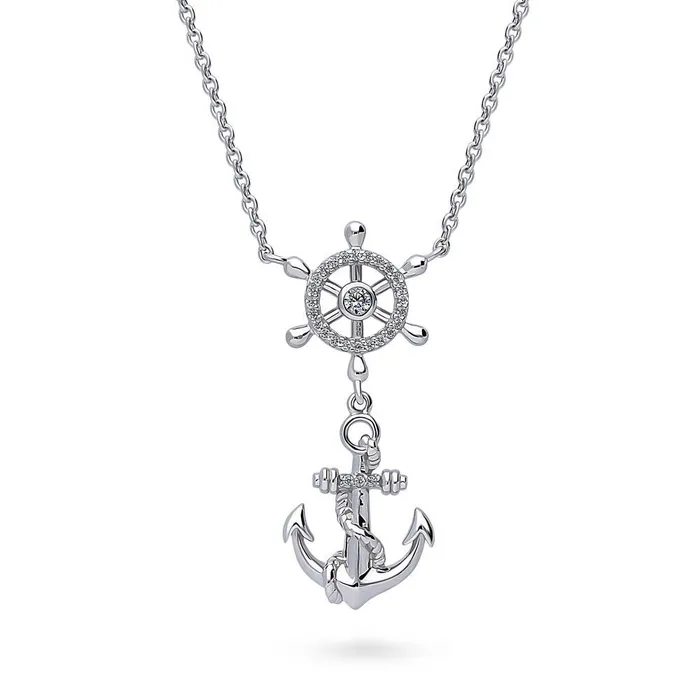 BERRICLE Necklaces Anchor CZ Pendant Necklace in Sterling Silver