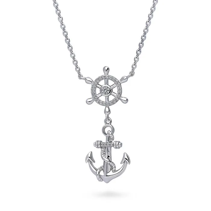 BERRICLE Necklaces Anchor CZ Pendant Necklace in Sterling Silver