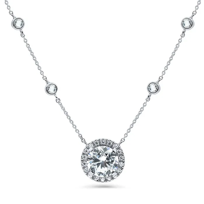 BERRICLE Necklaces Halo CZ Pendant Necklace in Sterling Silver