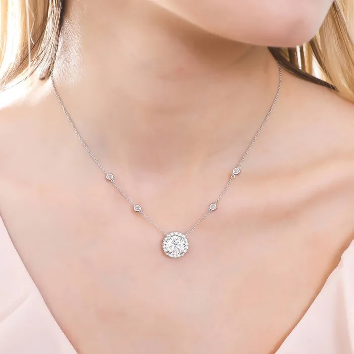 BERRICLE Necklaces Halo CZ Pendant Necklace in Sterling Silver