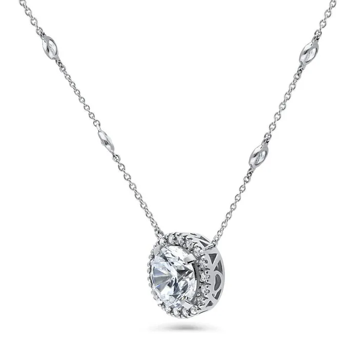 BERRICLE Necklaces Halo CZ Pendant Necklace in Sterling Silver