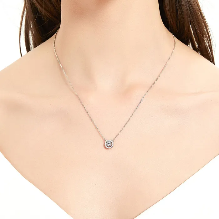 BERRICLE Necklaces Halo CZ Pendant Necklace in Sterling Silver