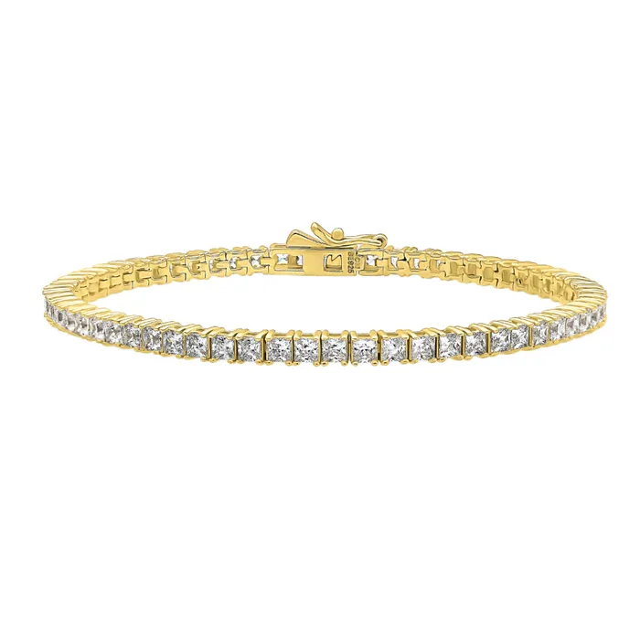 BERRICLE Princess CZ Tennis Bracelet in Gold Flashed Sterling Silver Bracelets BERRICLE Princess CZ Tennis Bracelet in Gold Flashed Sterling Silver Bracelets