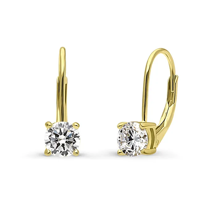 BERRICLE Solitaire CZ Leverback Earrings in Gold Flashed Sterling Silver Earrings