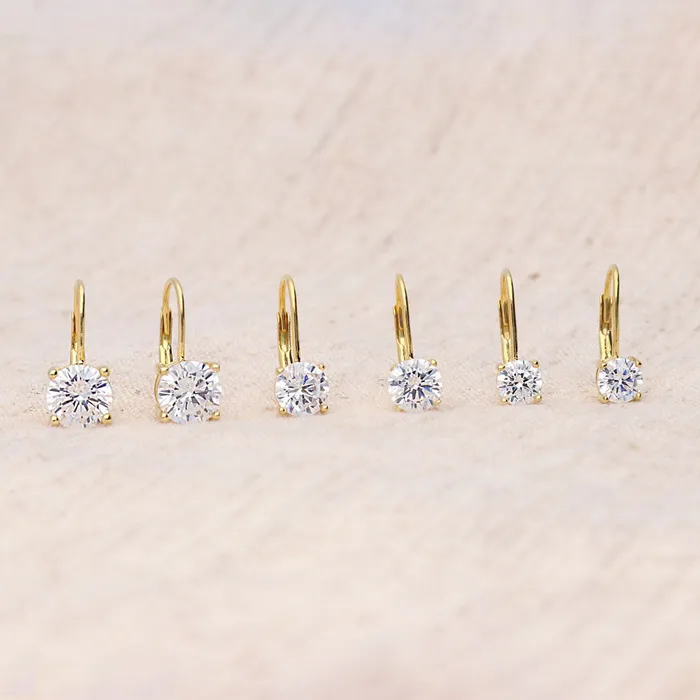 BERRICLE Solitaire CZ Leverback Earrings in Gold Flashed Sterling Silver Earrings