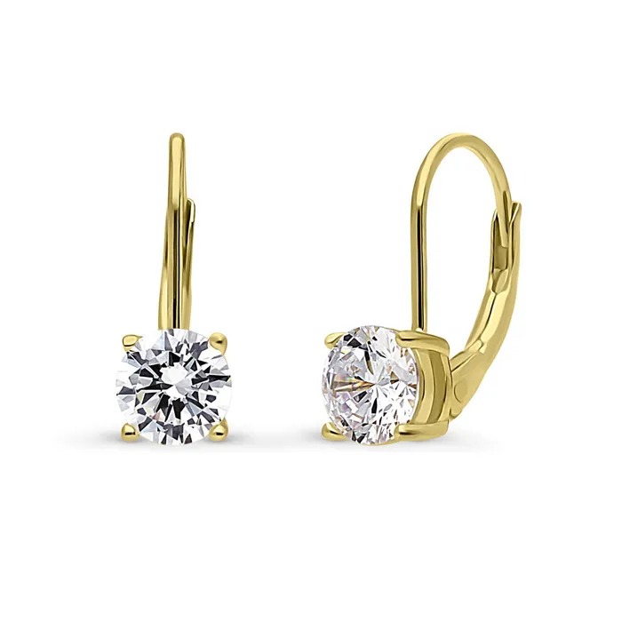 BERRICLE Solitaire CZ Leverback Earrings in Gold Flashed Sterling Silver Earrings