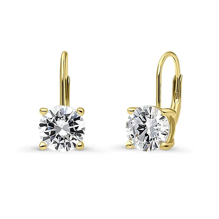 BERRICLE Solitaire CZ Leverback Earrings in Gold Flashed Sterling Silver Earrings