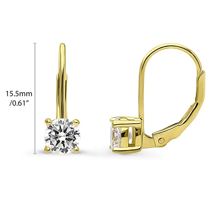 BERRICLE Solitaire CZ Leverback Earrings in Gold Flashed Sterling Silver Earrings