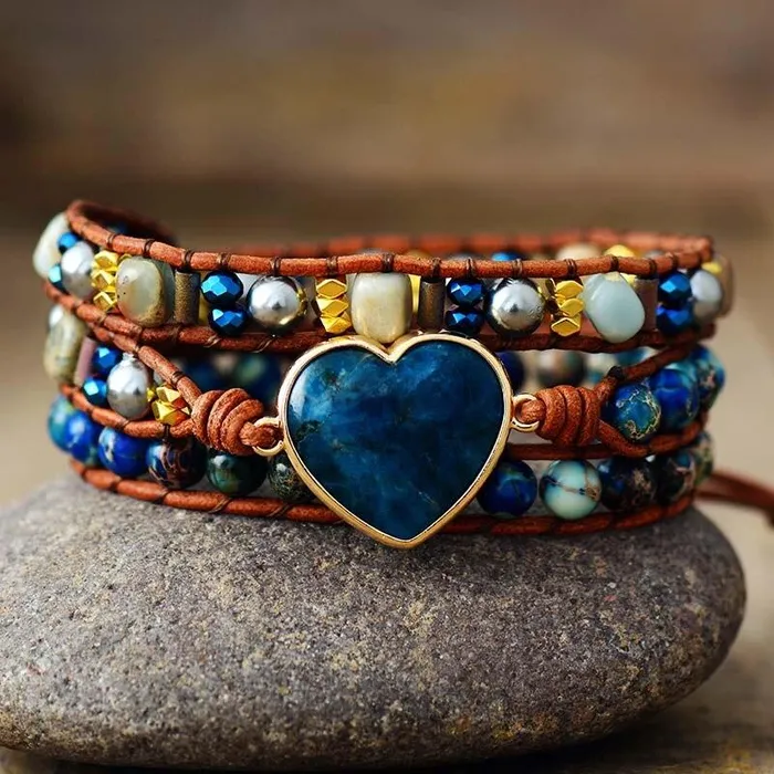 Blue Apatite Wrap Bracelet wickedafstore Bracelets