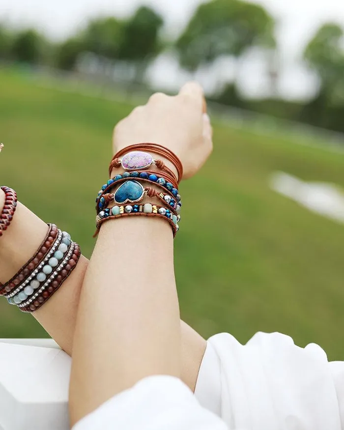 Blue Apatite Wrap Bracelet wickedafstore Bracelets