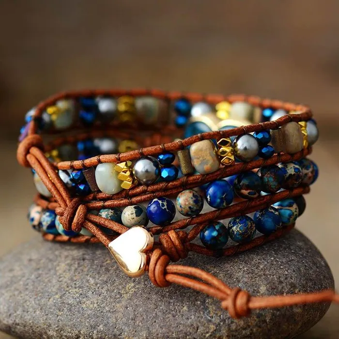 Blue Apatite Wrap Bracelet wickedafstore Bracelets