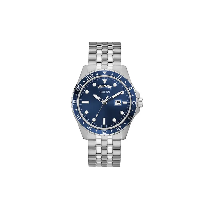 Bracelets Guess Guess Mens Quartz Watch Full Silver Plated Steel Case Bracelet With Blue Sun Ray Dial Bracelets Guess Guess Mens Quartz Watch Full Silver Plated Steel Case Bracelet With Blue Sun Ray Dial