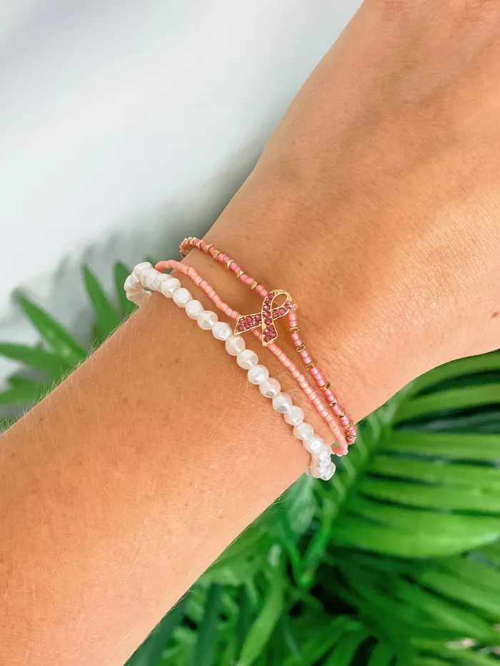 Bracelets Prep Obsessed PR Breast Cancer Ribbon Stretch Bracelet Set