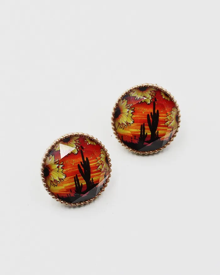 Cactus Print Stud Earrings CHECK20241 Earrings