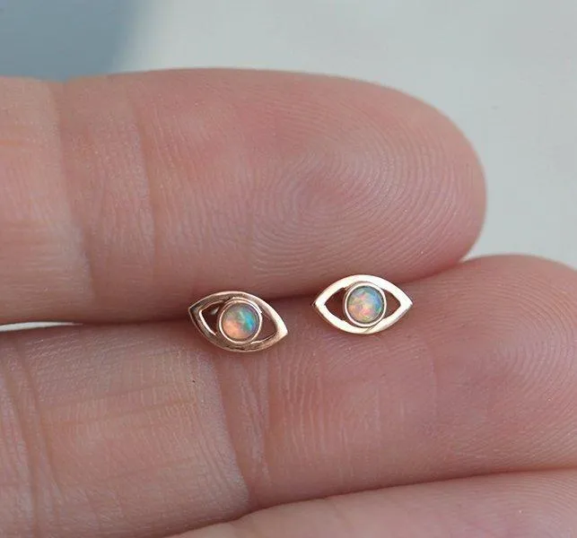 capucinne Earrings EyeShaped Opal Stud Earrings For Her