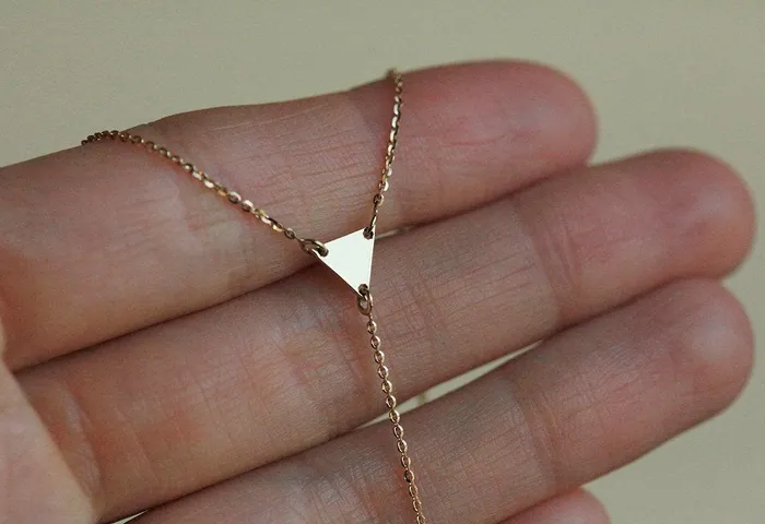 Capucinne Gold Triangle Necklace Gold Lariat Necklaces