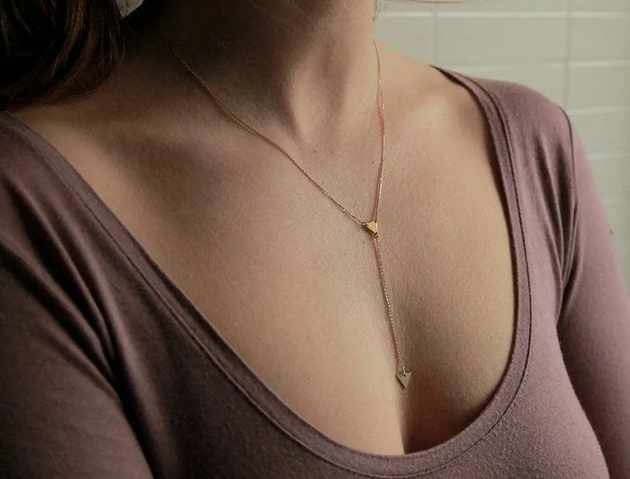 Capucinne Gold Triangle Necklace Gold Lariat Necklaces
