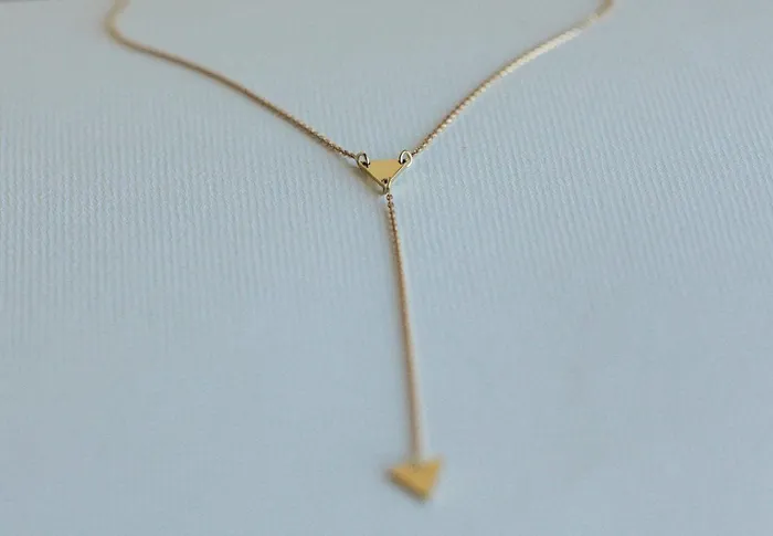 Capucinne Gold Triangle Necklace Gold Lariat Necklaces