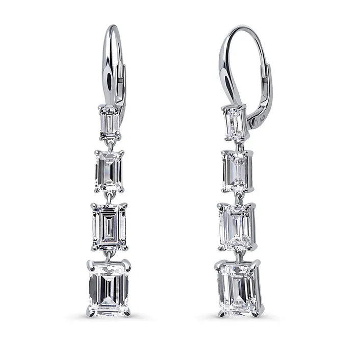 Earrings BERRICLE Graduated CZ Leverback Chandelier Earrings in Sterling Silver Earrings BERRICLE Graduated CZ Leverback Chandelier Earrings in Sterling Silver