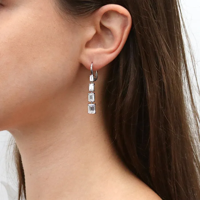 Earrings BERRICLE Graduated CZ Leverback Chandelier Earrings in Sterling Silver