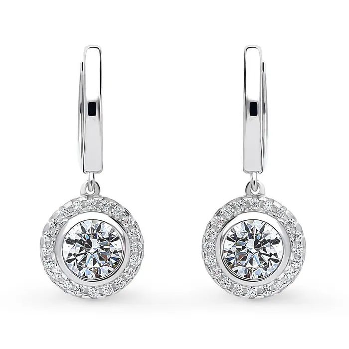 Earrings BERRICLE Halo CZ Dangle Earrings in Sterling Silver