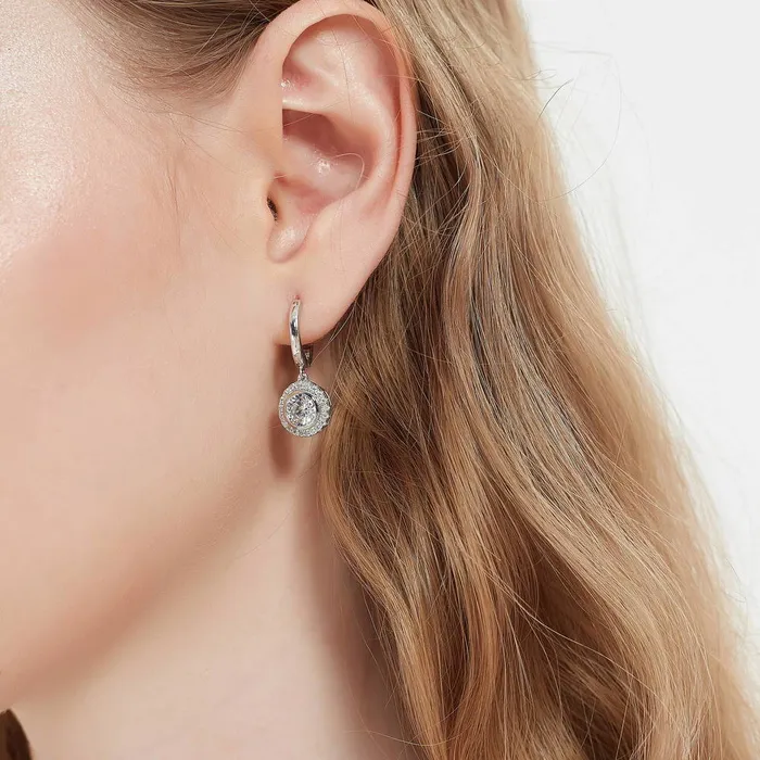 Earrings BERRICLE Halo CZ Dangle Earrings in Sterling Silver