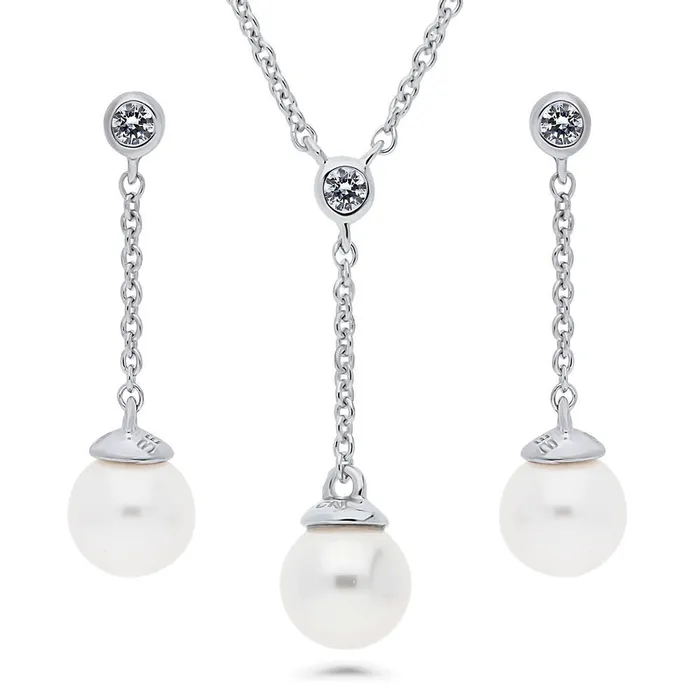 Earrings BERRICLE Solitaire Imitation Pearl Set in Sterling Silver