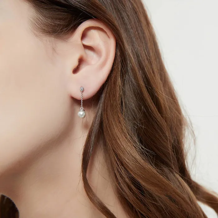 Earrings BERRICLE Solitaire Imitation Pearl Set in Sterling Silver