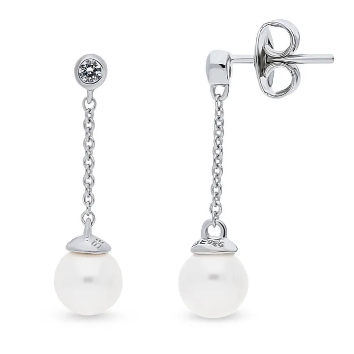 Earrings BERRICLE Solitaire Imitation Pearl Set in Sterling Silver