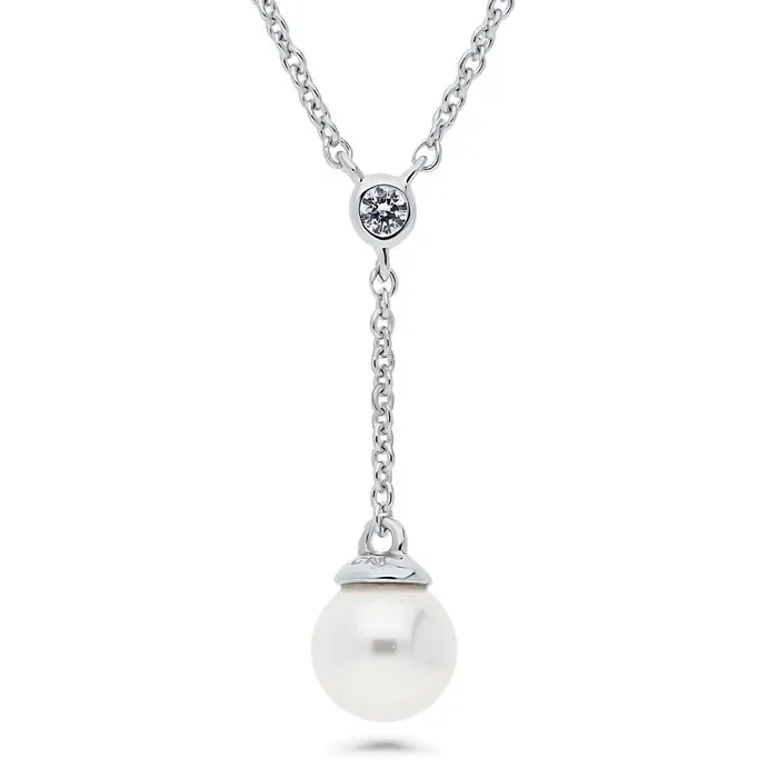 Earrings BERRICLE Solitaire Imitation Pearl Set in Sterling Silver