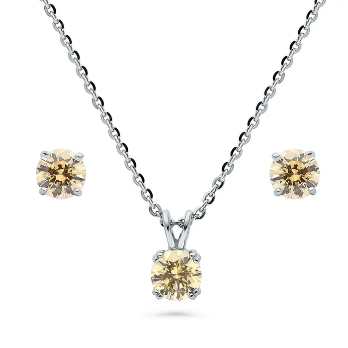 Earrings BERRICLE Solitaire Yellow CZ Set in Sterling Silver